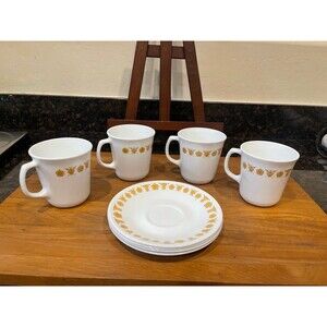 4 Corelle butterfly coffee cups and saucers set
